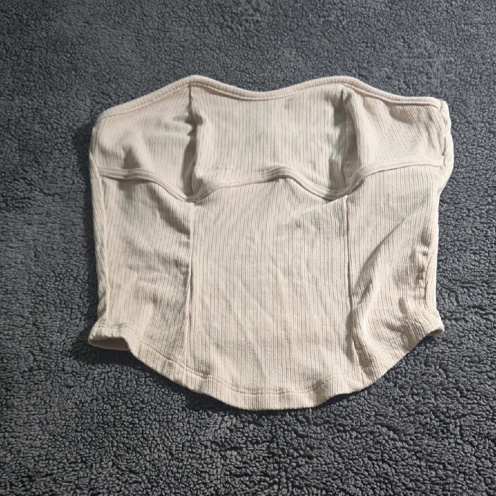 Cream Ribbed Strapless Top